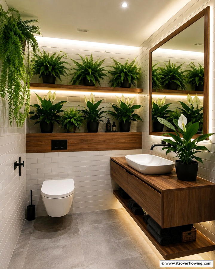 Add Greenery with Low Light Plants - 20 Windowless Bathroom Ideas to Brighten Up Your Space