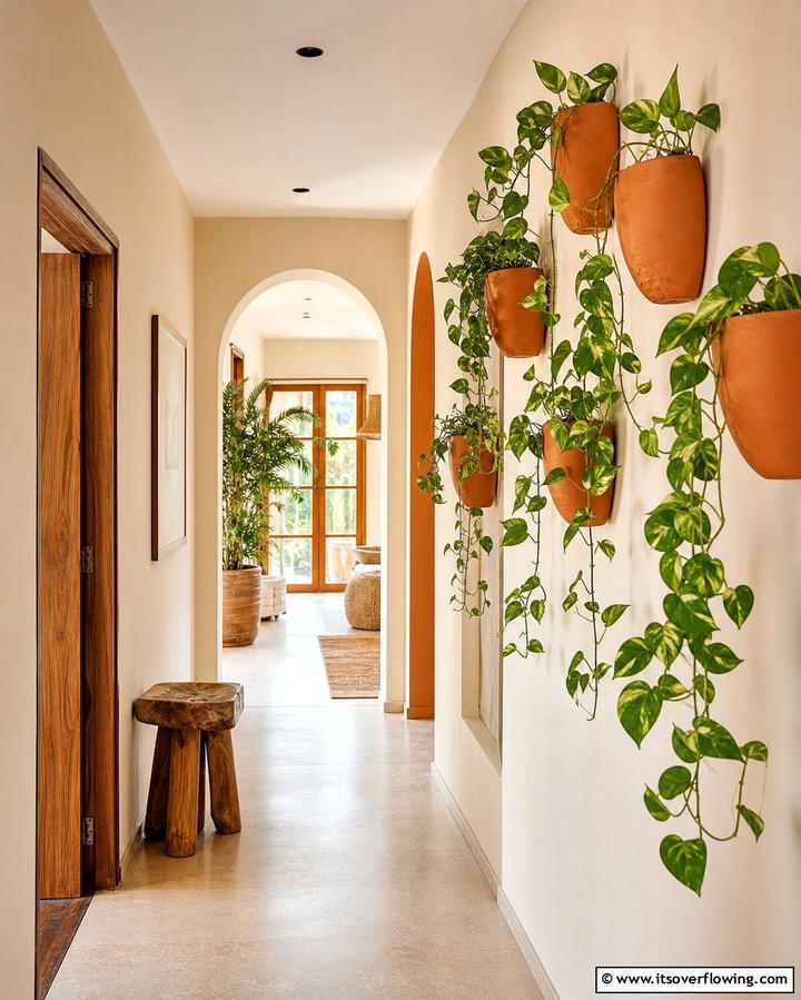 Add Greenery with Narrow Plant Displays - 25 Narrow Hallway Ideas to Maximize Space and Style