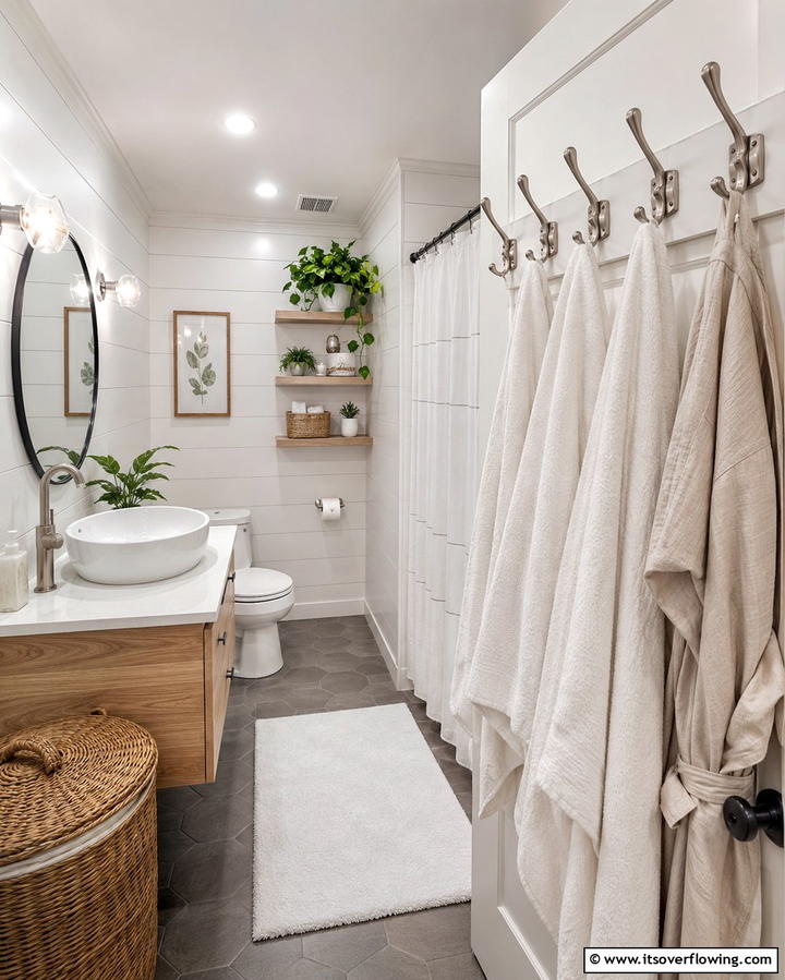 Add Hooks for Extra Storage - 25 Apartment Bathroom Ideas to Maximize Small Spaces