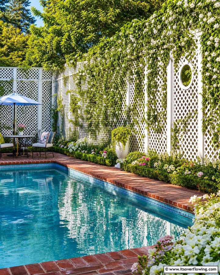 Add Lattice Panels with Climbing Plants - 20 Pool Privacy Ideas to Enhance Your Outdoor Space