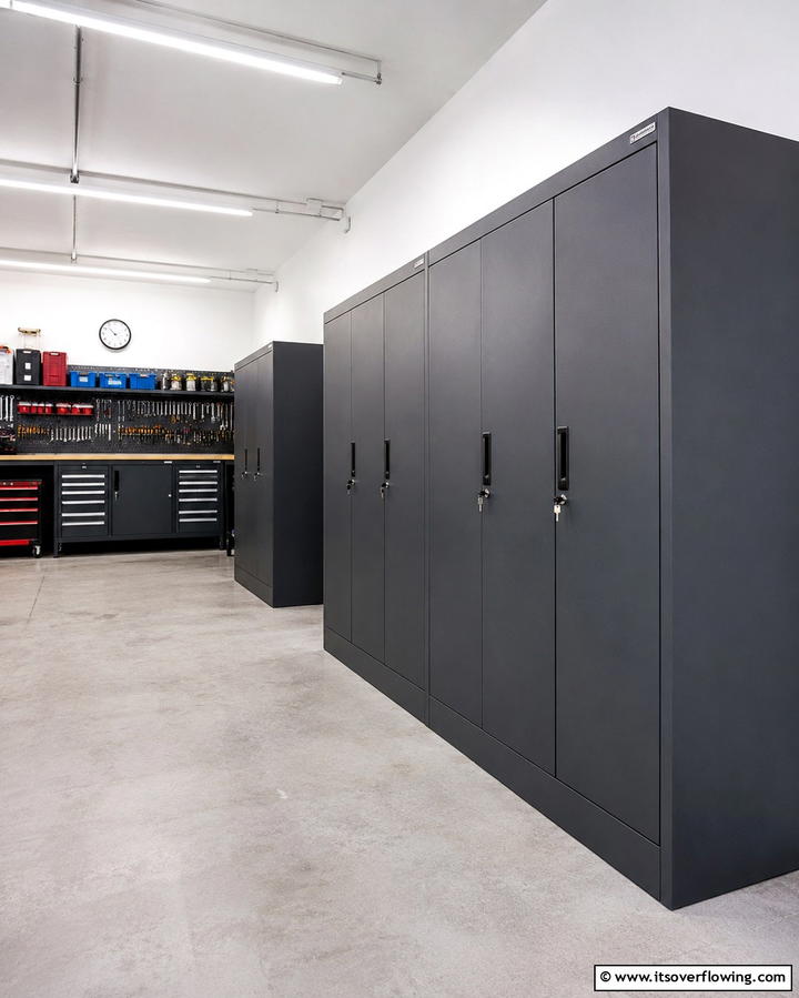 Add Lockable Cabinets for Security - 25 Shed Organization Ideas to Declutter Your Outdoor Space