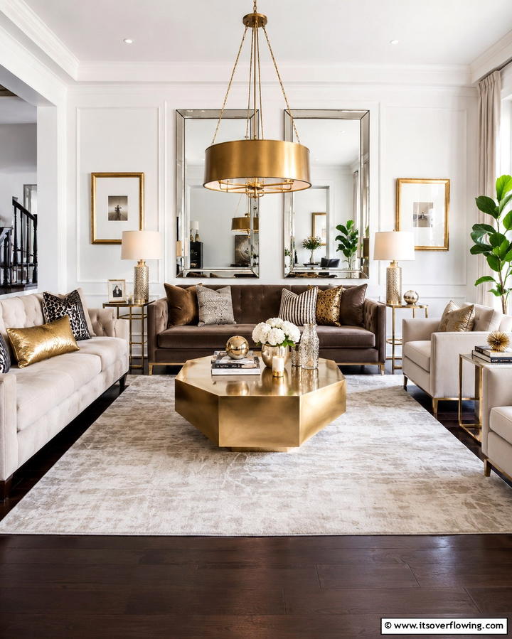 Add Metallic Accents for a Touch of Glamour - 25 Dark Brown Floor Living Room Ideas for Warmth