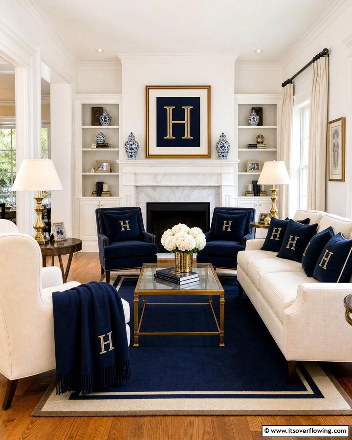 Add Monogrammed Accents - 20 Preppy Living Room Ideas for a Chic Space