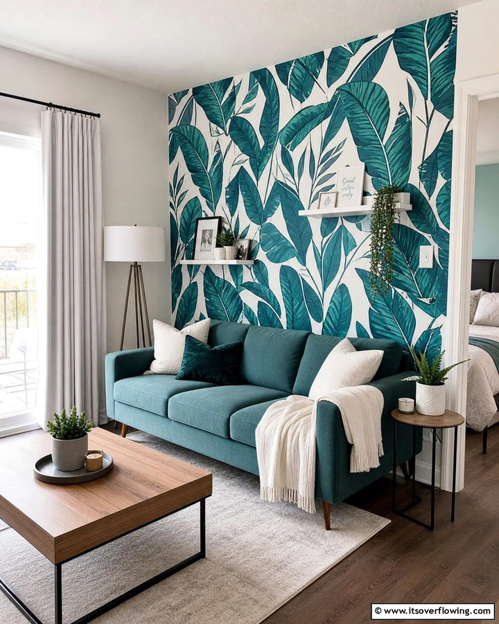Add Peel and Stick Wallpaper - 25 Budget Apartment Living Room Ideas for Small Spaces