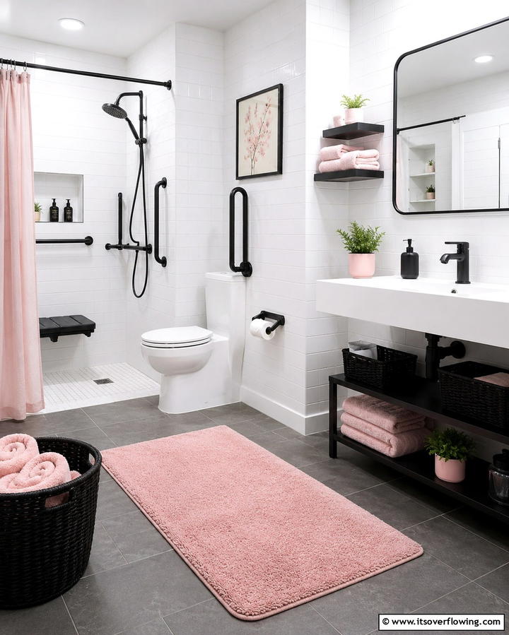 Add Pink Towels and Black Accessories - 25 Pink and Black Bathroom Ideas for a Bold and Chic Look