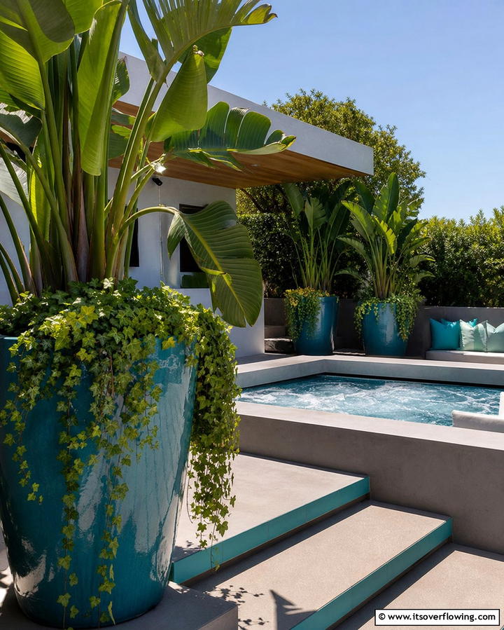 Add Planters with Lush Greenery - 25 Relaxing Hot Tub Decor Ideas for Your Backyard