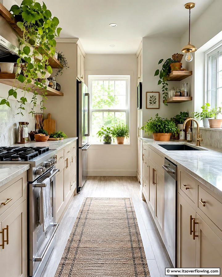 Add Plants for a Fresh Touch - 25 Small Galley Kitchen Ideas on a Budget