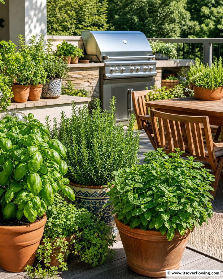 Add Potted Herbs for Functionality - 25 Deck Decorating Ideas With Plants for a Lush Outdoor Space