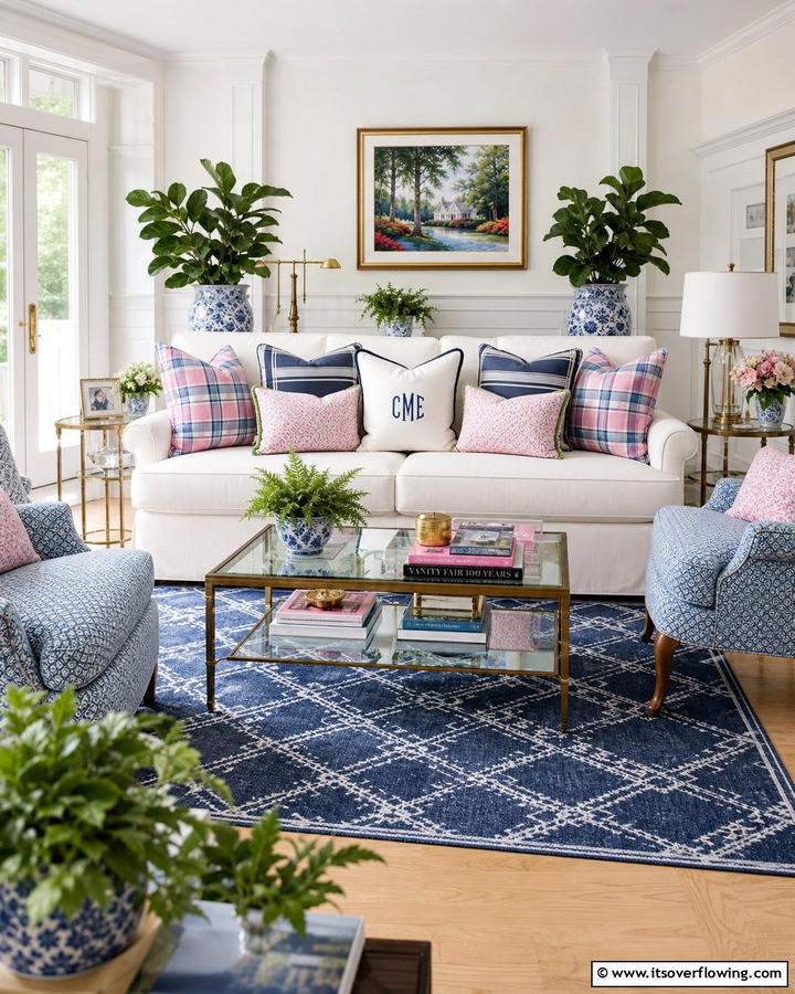 Add Preppy Throw Pillows - 20 Preppy Living Room Ideas for a Chic Space