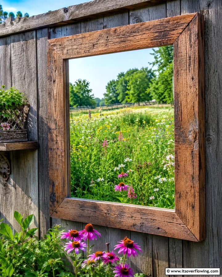 Add Rustic Charm With Wooden Framed Mirrors - 25 Garden Mirror Ideas to Enhance Outdoor Spaces