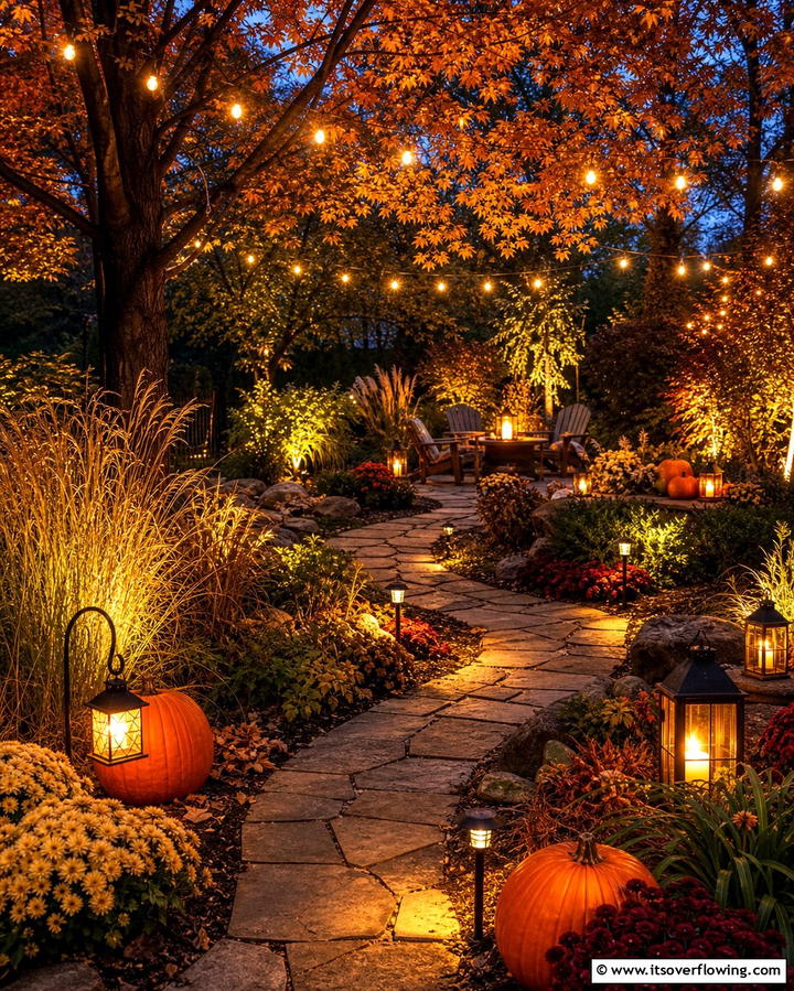 Add Seasonal Garden Lighting - 25 Fall Garden Ideas to Beautify Your Outdoor Space