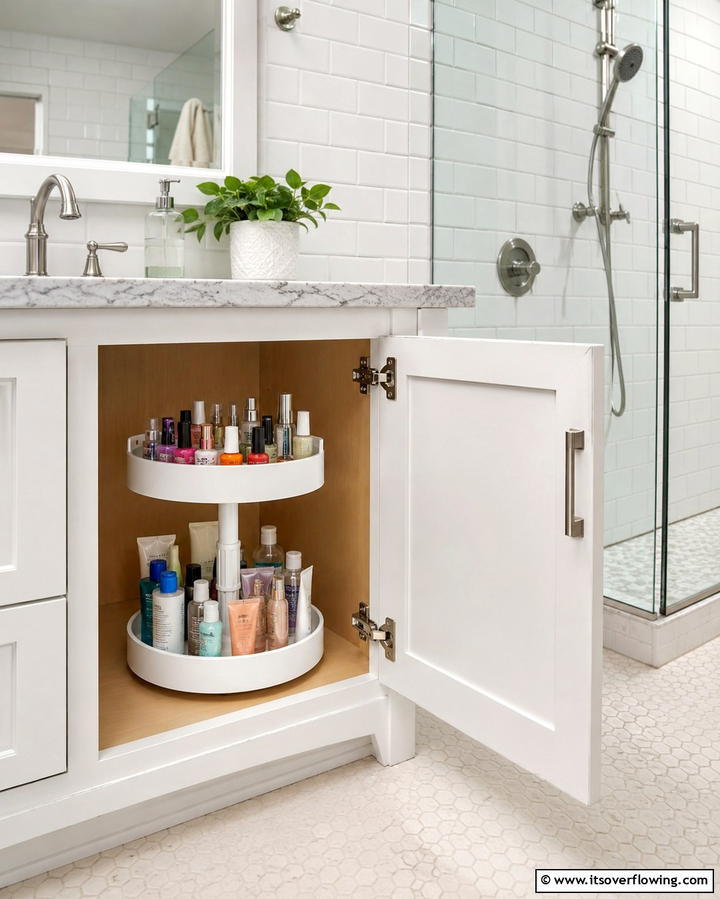 Add Small Lazy Susans - 25 Bathroom Cabinet Organization Ideas for a Clutter-Free Space