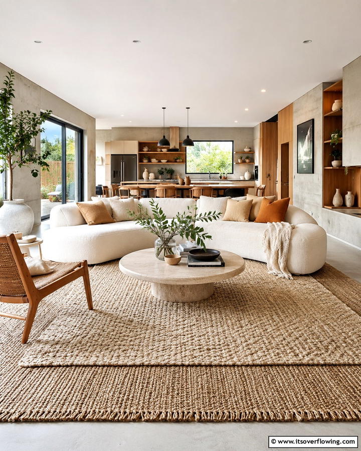 Add Textured Rugs for Depth - 25 Organic Modern Living Room Design Ideas