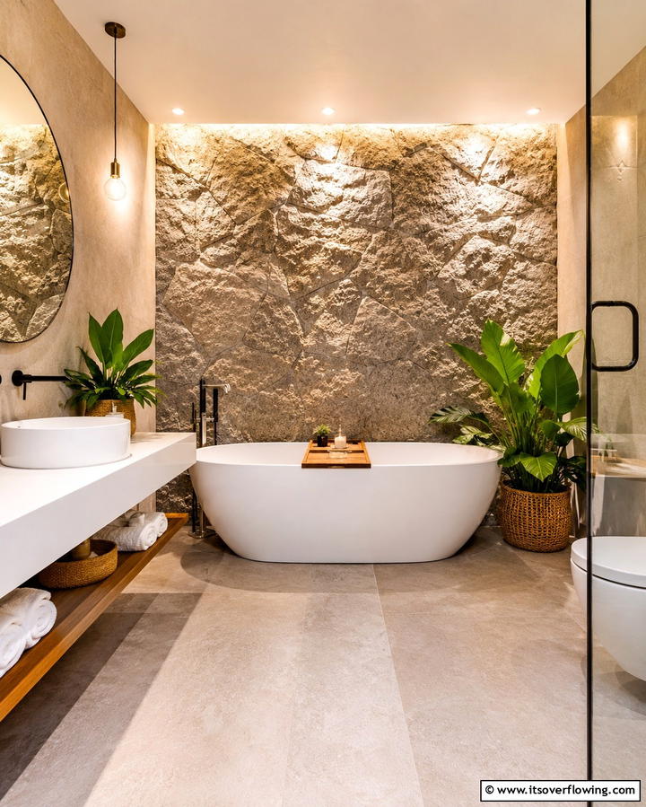 Add Textured Walls - 20 Windowless Bathroom Ideas to Brighten Up Your Space