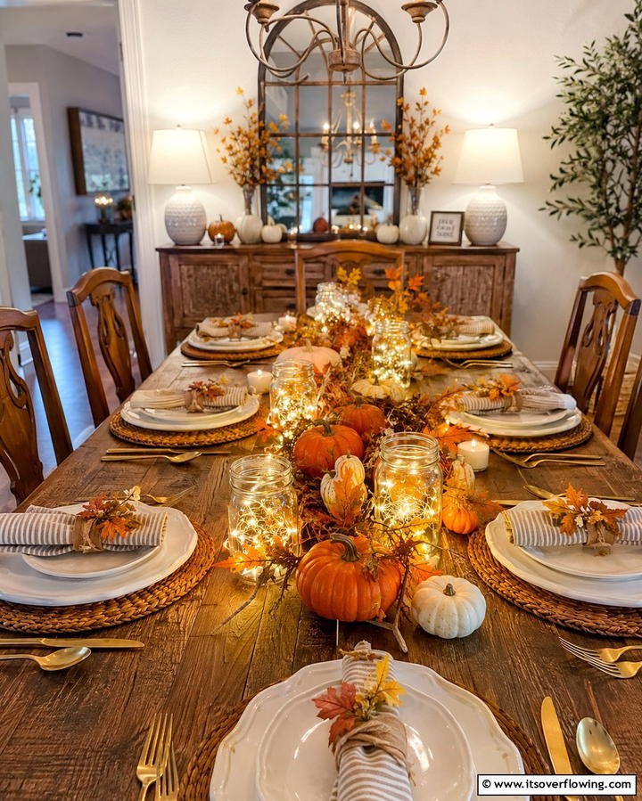 Add Twinkle Lights - 25 Fall Table Decor Ideas for a Seasonal and Festive Dining Experience
