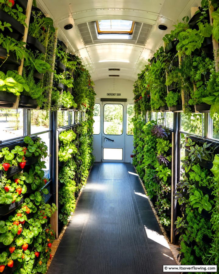 Add Vertical Planters to Save Floor Space - 20 School Bus Greenhouse Ideas for Sustainable Living
