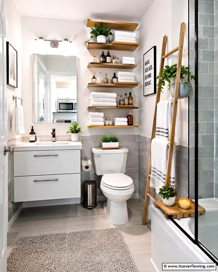 Add Vertical Storage Solutions - 25 Apartment Bathroom Ideas to Maximize Small Spaces