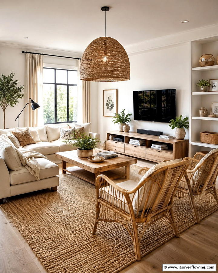 Add Woven Accents - 25 Organic Modern Living Room Design Ideas