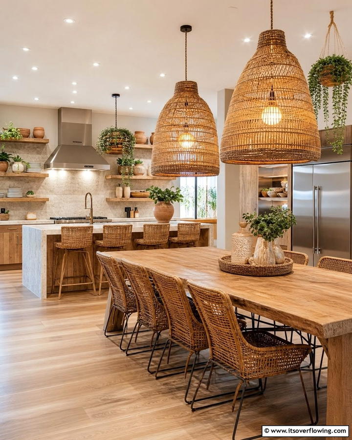 Add Woven Pendant Lighting - 20 Natural Kitchen Design Ideas for a Warm Feel