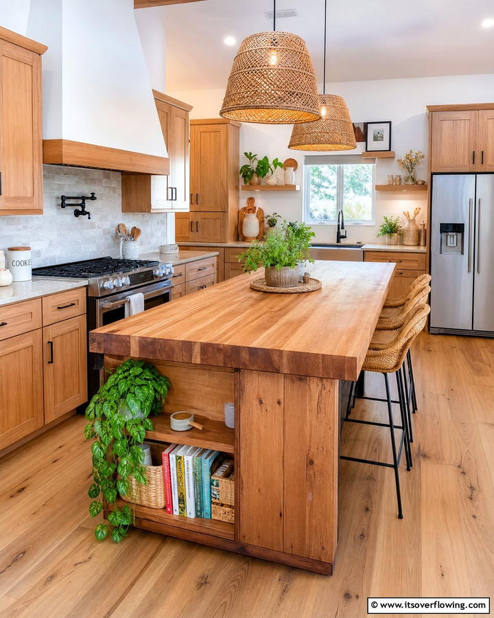 Add a Butcher Block Island - 20 Natural Kitchen Design Ideas for a Warm Feel