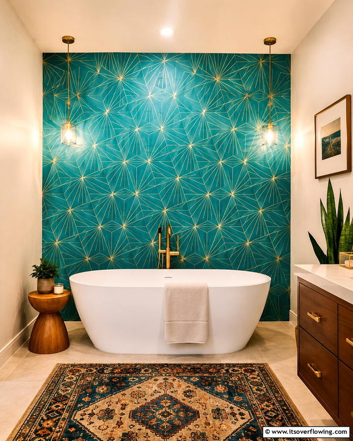 Add a Feature Wall - 20 Windowless Bathroom Ideas to Brighten Up Your Space