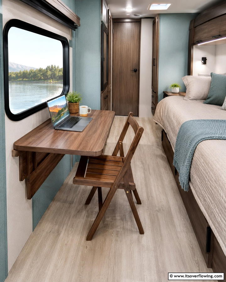 Add a Foldable Desk for Versatility - 25 RV Bedroom Ideas to Maximize Comfort on the Road
