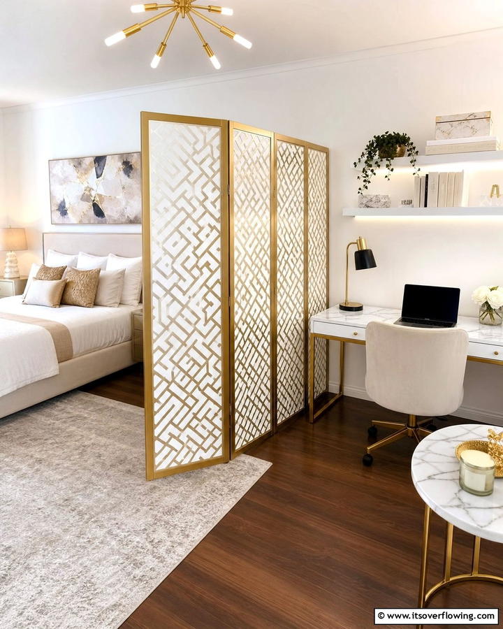 Add a Folding Screen for Temporary Privacy - 20 L-shaped Bedroom Layout Ideas for Optimal Space Use