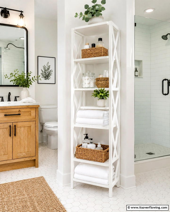 Add a Freestanding Storage Unit - 25 Bathroom Staging Ideas to Sell Your Home Faster
