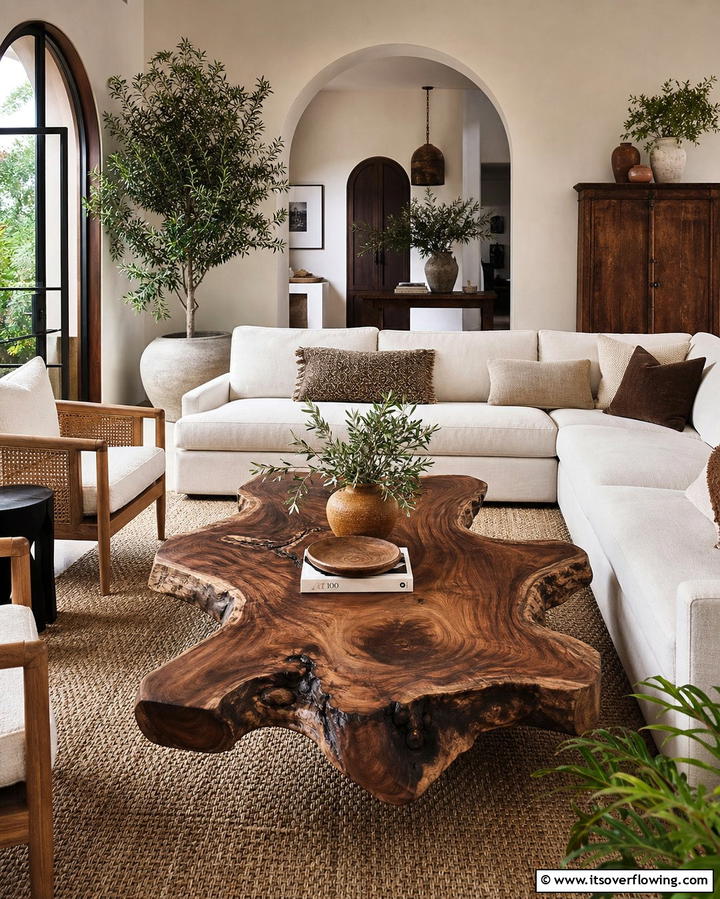 Add a Live Edge Table - 25 Earthy Living Room Decor Ideas for a Cozy Ambiance