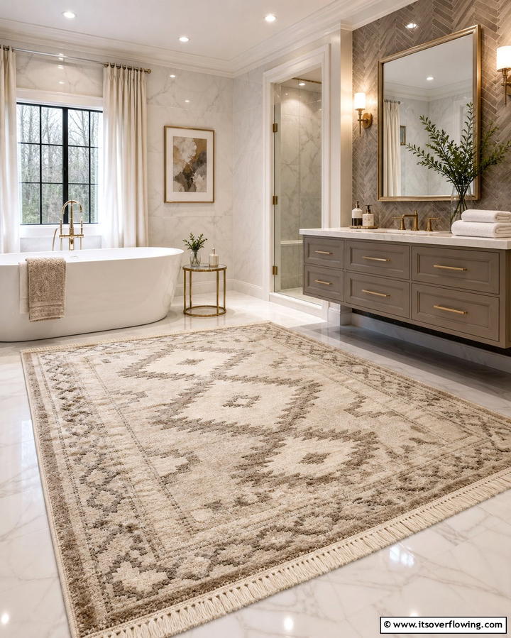 Add a Luxurious Rug - 25 Elegant Bathroom Decor Ideas for a Luxurious Feel