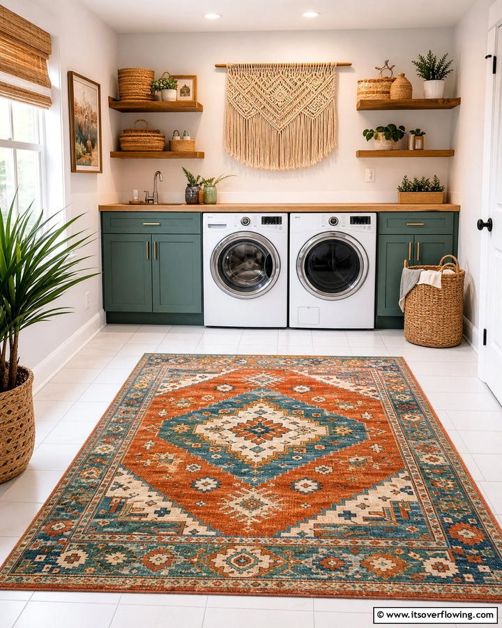 Add a Patterned Rug for Comfort and Style - 25 Boho Laundry Room Ideas for a Stylish and Functional Space