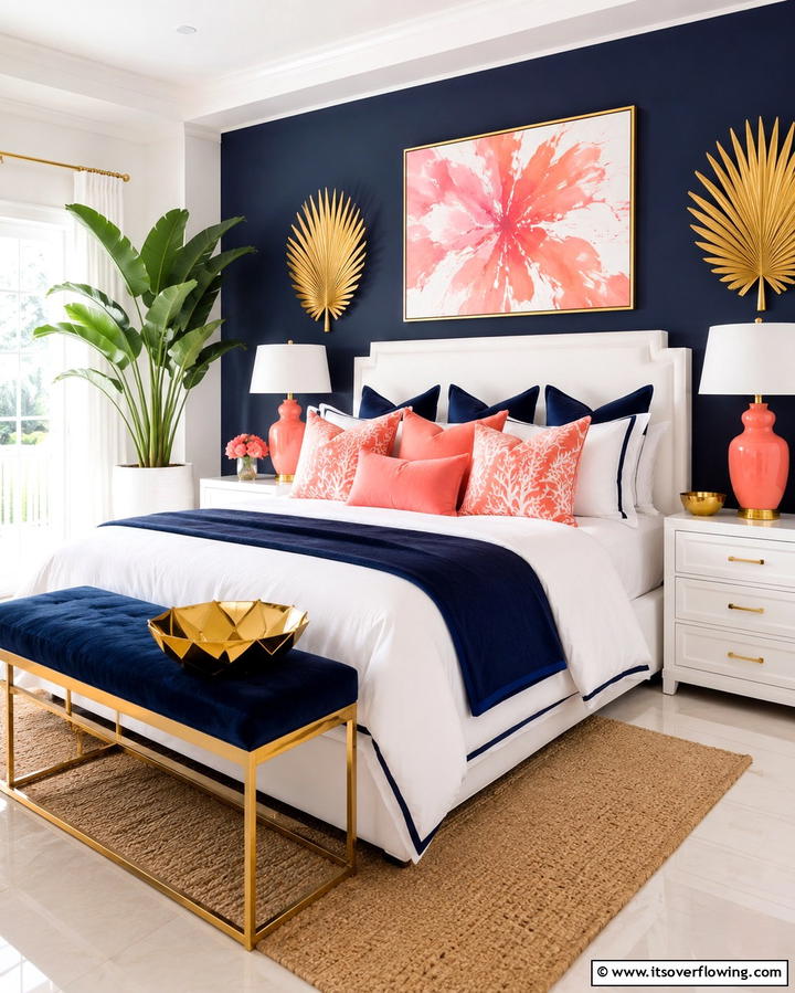 Add a Pop of Coral Accents - 25 Tropical Bedroom Ideas for a Relaxing Retreat
