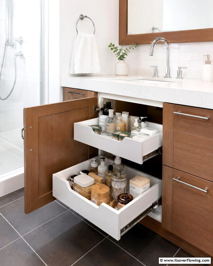 Add a Pull Out Drawer System - 25 Bathroom Cabinet Organization Ideas for a Clutter-Free Space