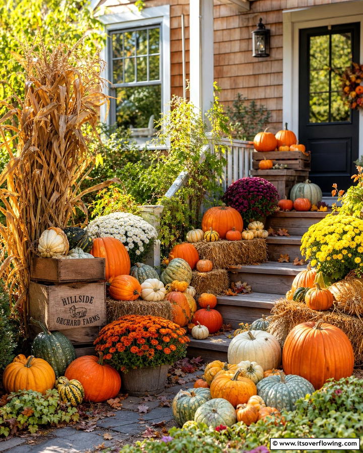 Add a Pumpkin Display - 25 Fall Garden Ideas to Beautify Your Outdoor Space