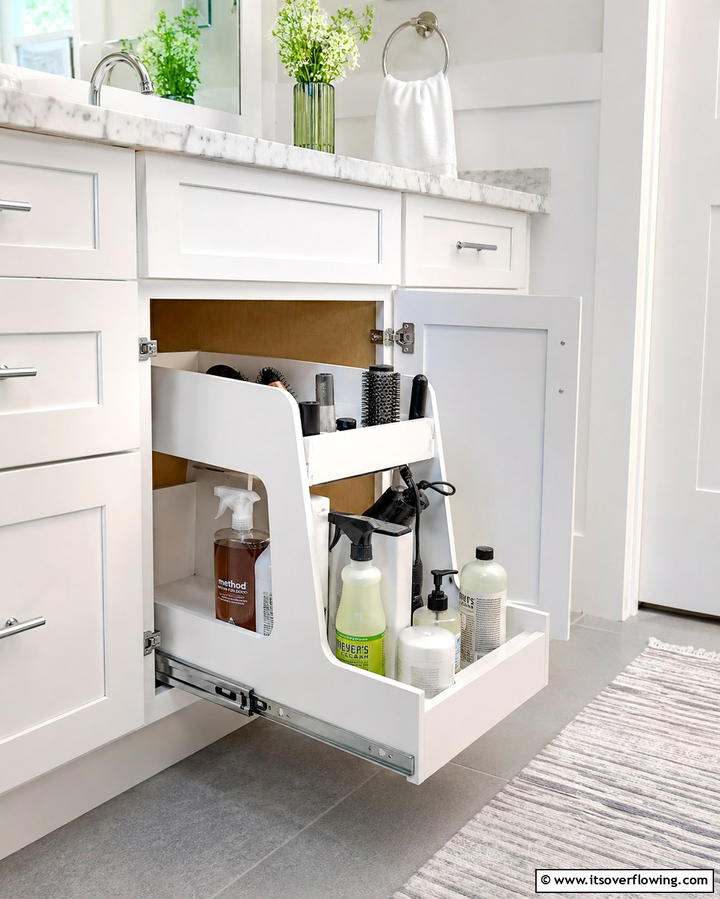 Add a Roll Out Caddy - 25 Bathroom Cabinet Organization Ideas for a Clutter-Free Space