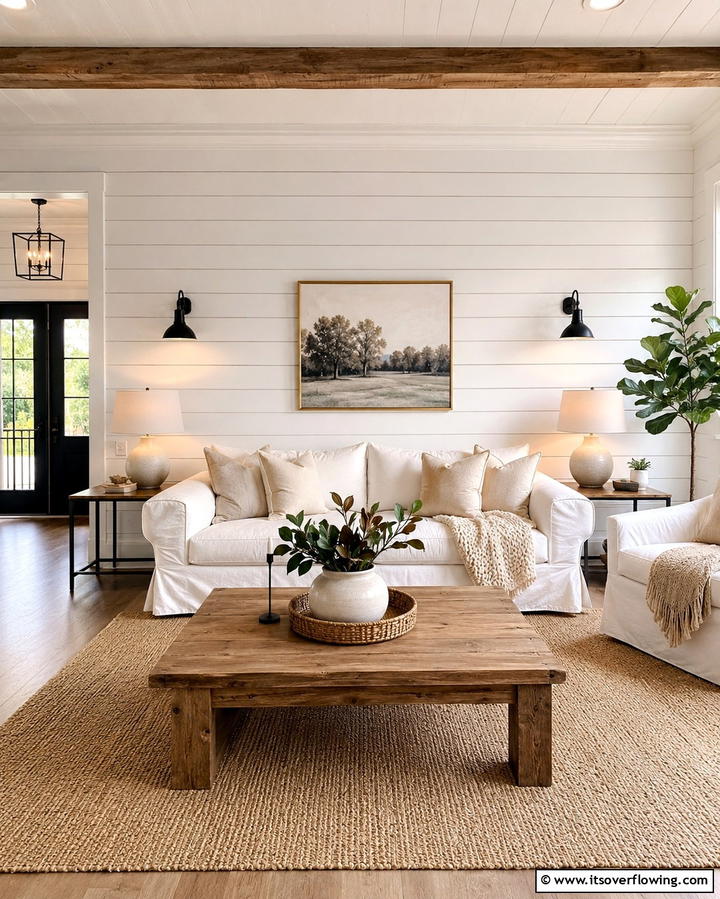 Add a Rustic Farmhouse Coffee Table - 25 Magnolia Living Room Ideas for Timeless Elegance
