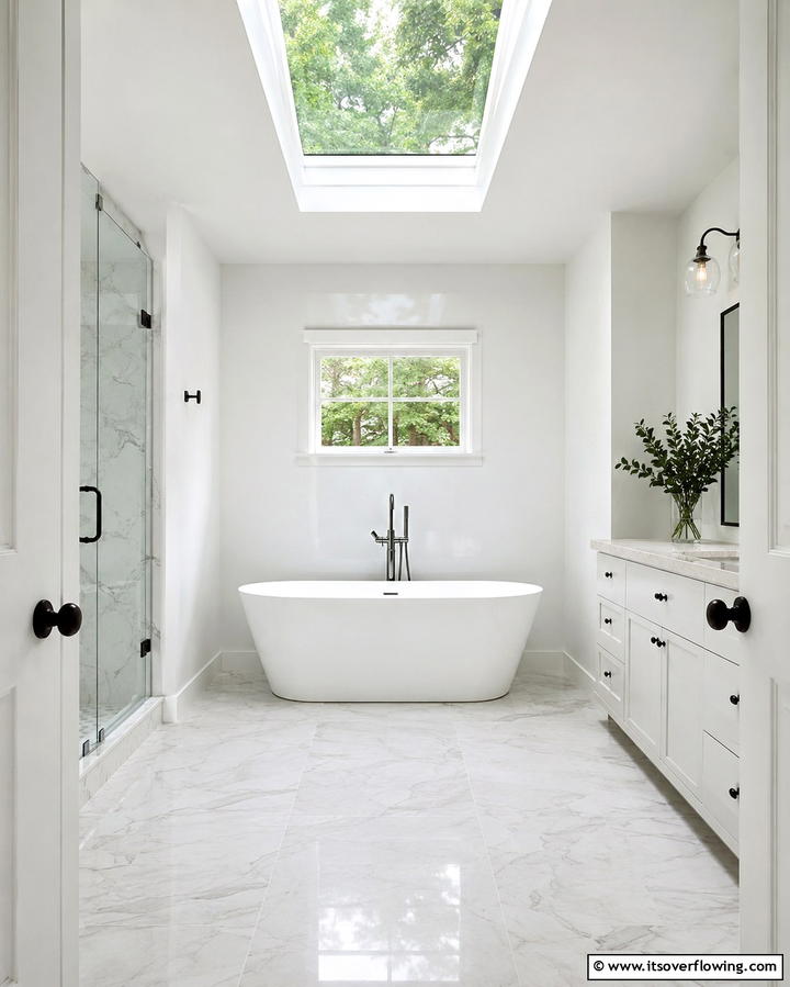 Add a Skylight for Natural Light - 30 Small White Bathroom Ideas to Brighten Compact Spaces