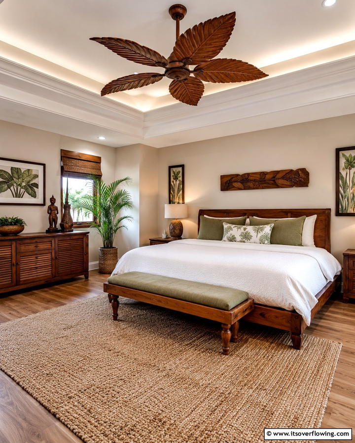 Add a Statement Ceiling Fan - 25 Tropical Bedroom Ideas for a Relaxing Retreat