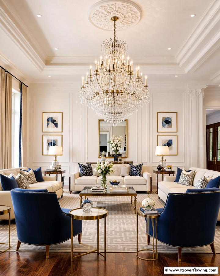 Add a Statement Chandelier - 20 Preppy Living Room Ideas for a Chic Space