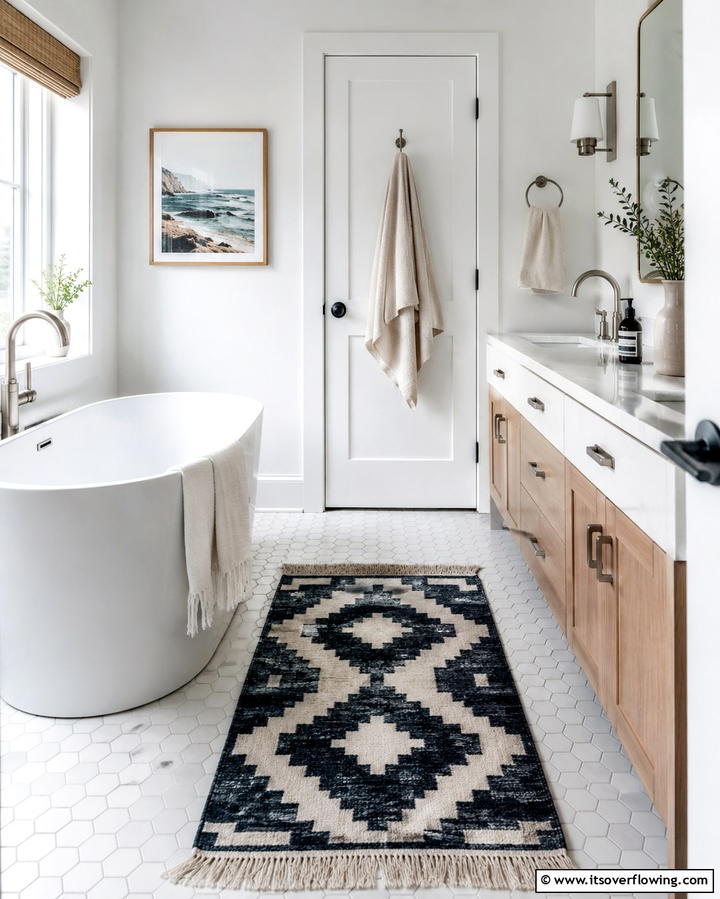 Add a Statement Rug - 25 Bathroom Staging Ideas to Sell Your Home Faster