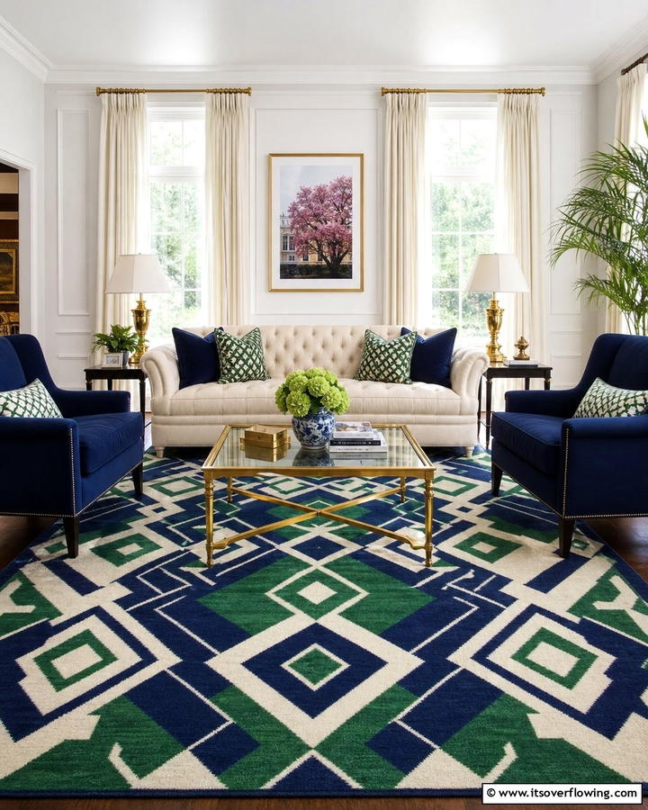 Add a Striking Area Rug - 20 Preppy Living Room Ideas for a Chic Space
