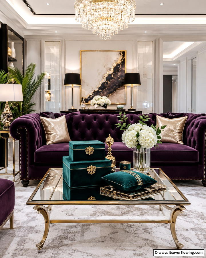 Add a Touch of Luxury with Velvet Accents - 25 Coffee Table Decor Ideas for Stylish Living Rooms