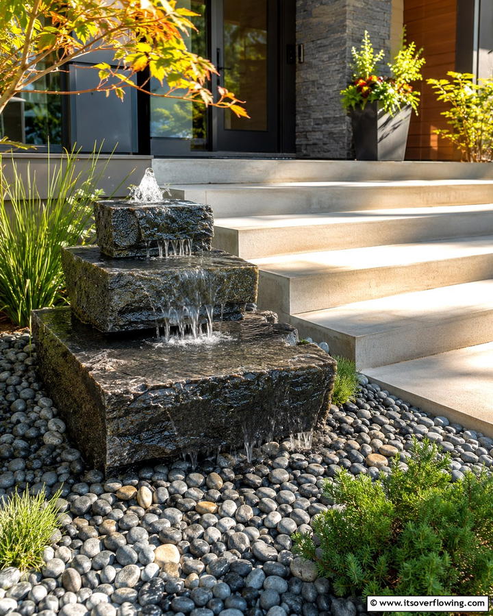 Add a Water Feature - 25 Front Step Ideas to Enhance Your Home’s Entrance
