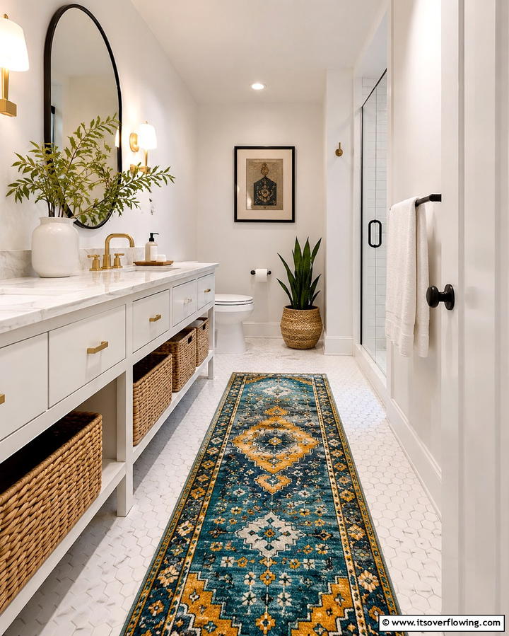 Add an Accent Rug - 20 Windowless Bathroom Ideas to Brighten Up Your Space