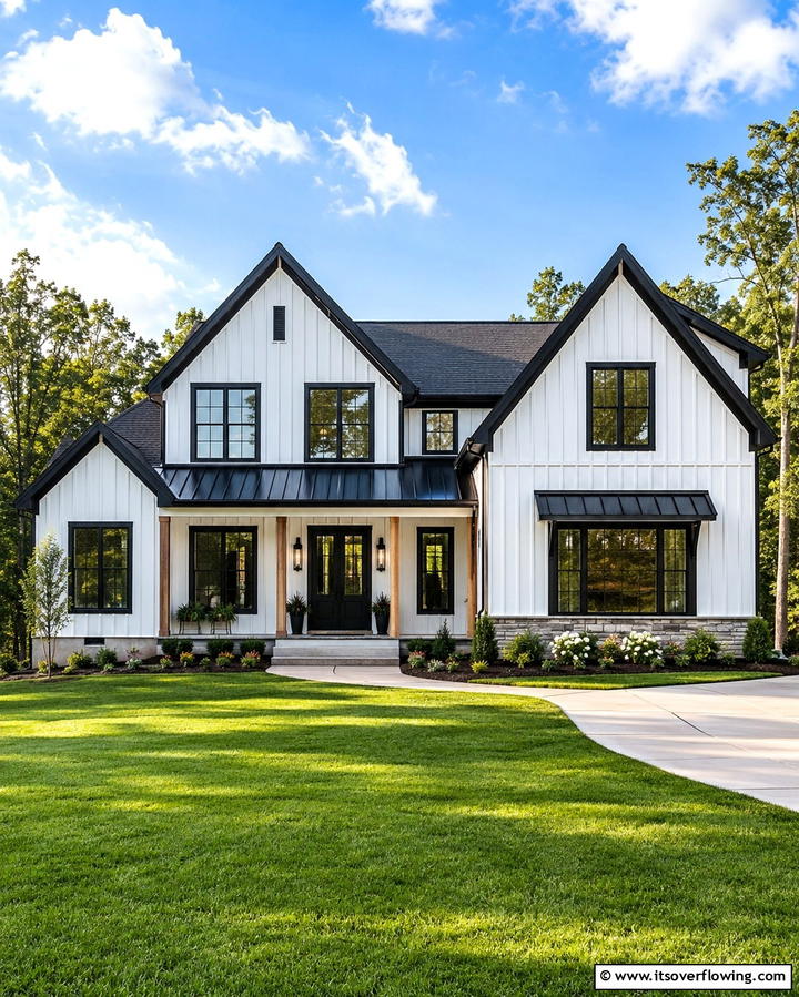 Adding Black Window Grilles for a Vintage Touch - 25 White Farmhouse with Black Windows Ideas