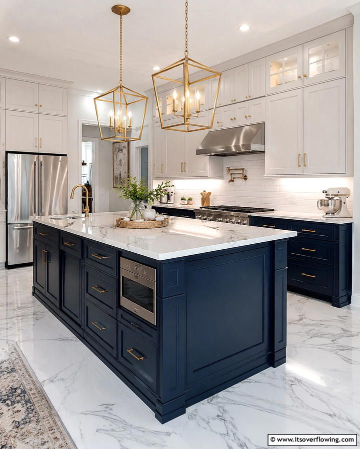 Adding Dimension with Two Tone Cabinets - 25 Off-white Kitchen Cabinets for a Timeless Look
