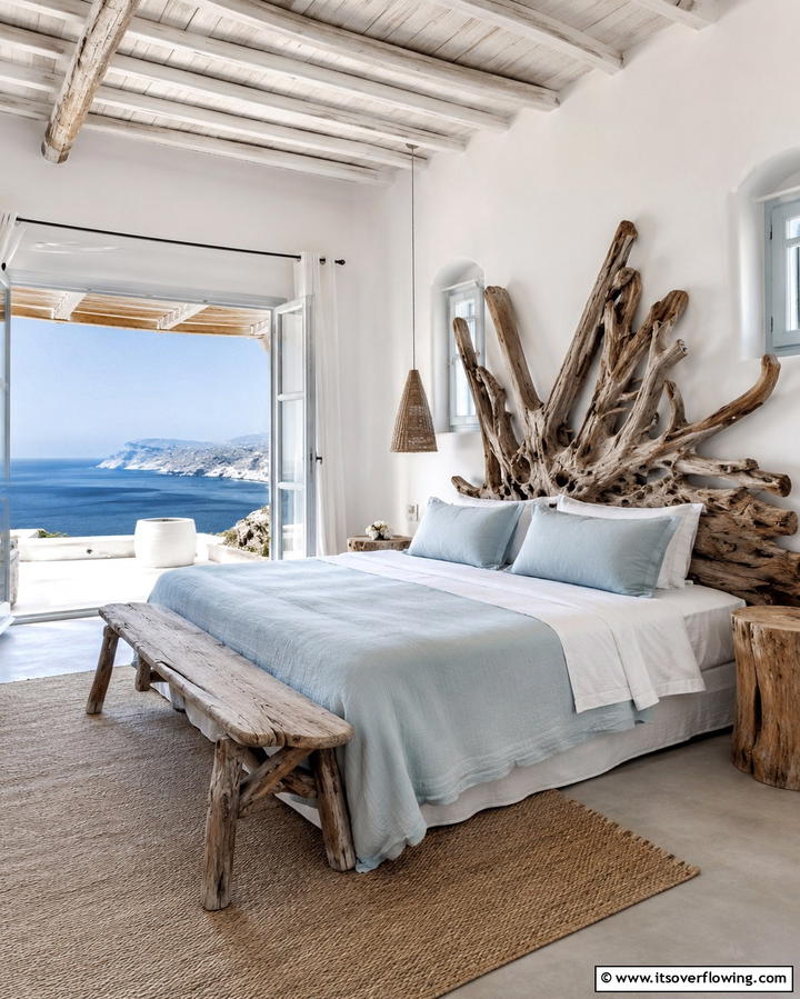 Adding Driftwood Accents - 25 Greek Bedroom Design Ideas for a Mediterranean Feel