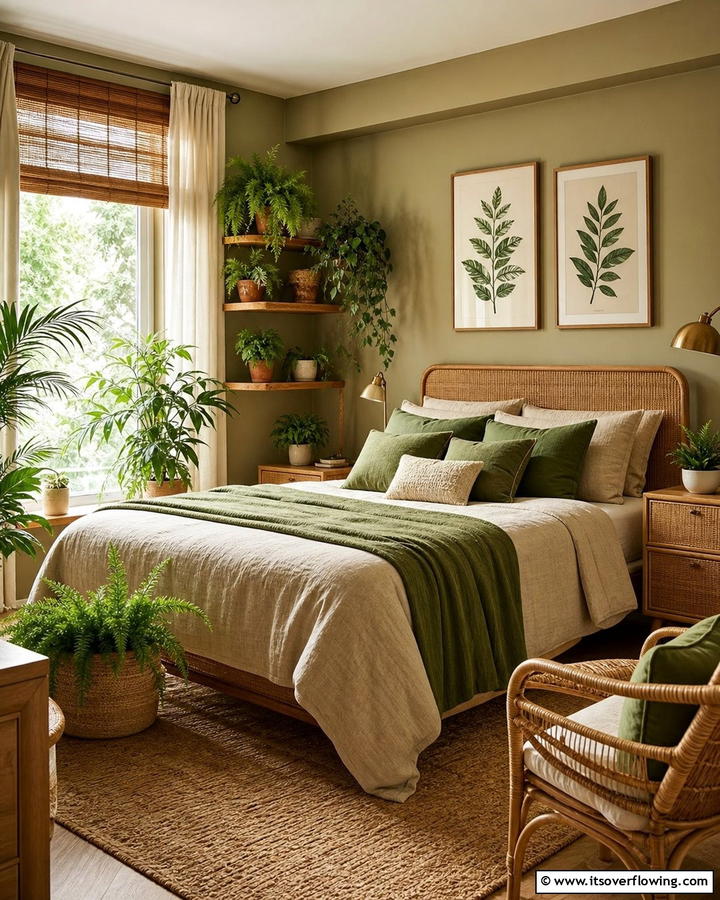 Adding Greenery for a Natural Feel - 20 Khaki Bedroom Ideas for a Neutral and Relaxing Space