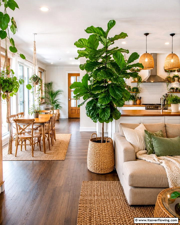 Adding Greenery with Indoor Plants - 25 Open Kitchen Living Room Ideas for a Spacious Feel
