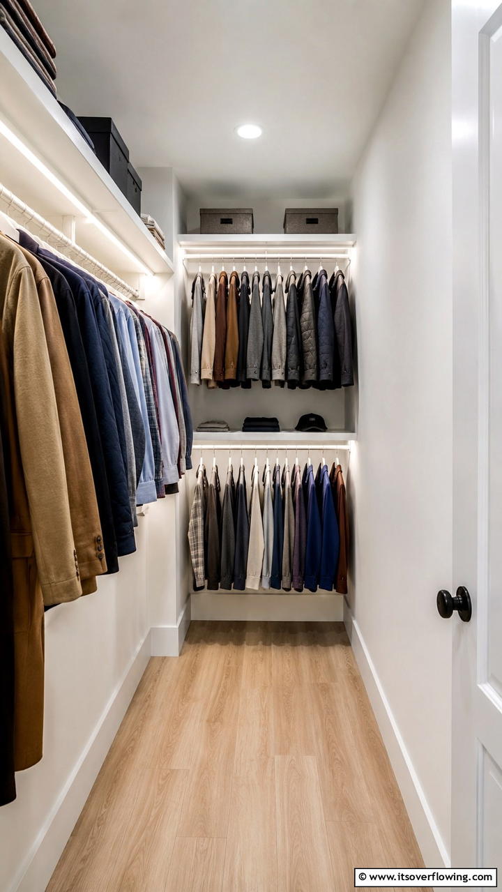 Adding Illuminated Closet Rods - 30 Smart Hall Closet Organization Ideas for Maximized Space